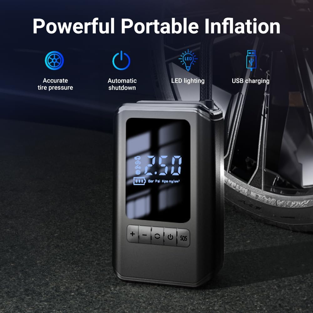 Compresor auto portabil, cu afisaj digital si acumulator