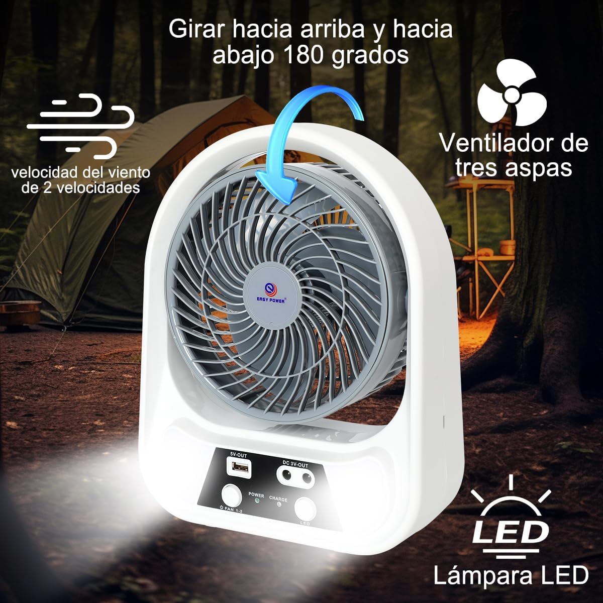 Ventilator Solar Portabil 3-în-1 cu 2 Becuri LED și Funcție Powerbank – Ideal pentru Camping și Situații de Urgență