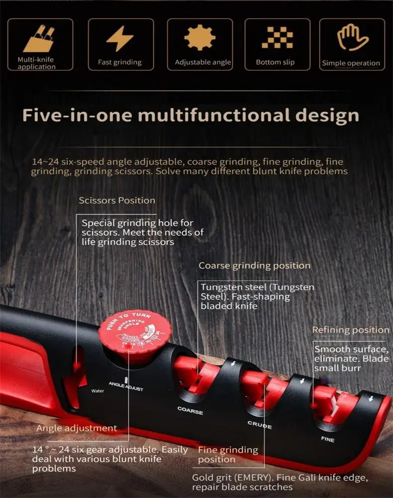 Ascutitor pentru cutite cu unghi reglabil, 4 in 1