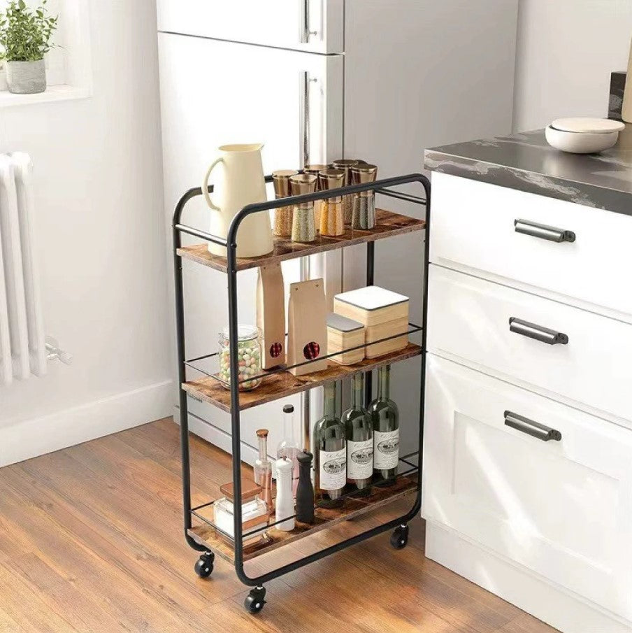 Raft slim cu 3 polite MDF si structura metalica, rotativ 360°, 50 x 20 x 81 cm