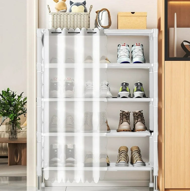 Suport de încălțăminte 4 rafturi si perdea, ideal pentru dormitoare, holuri și camere de zi