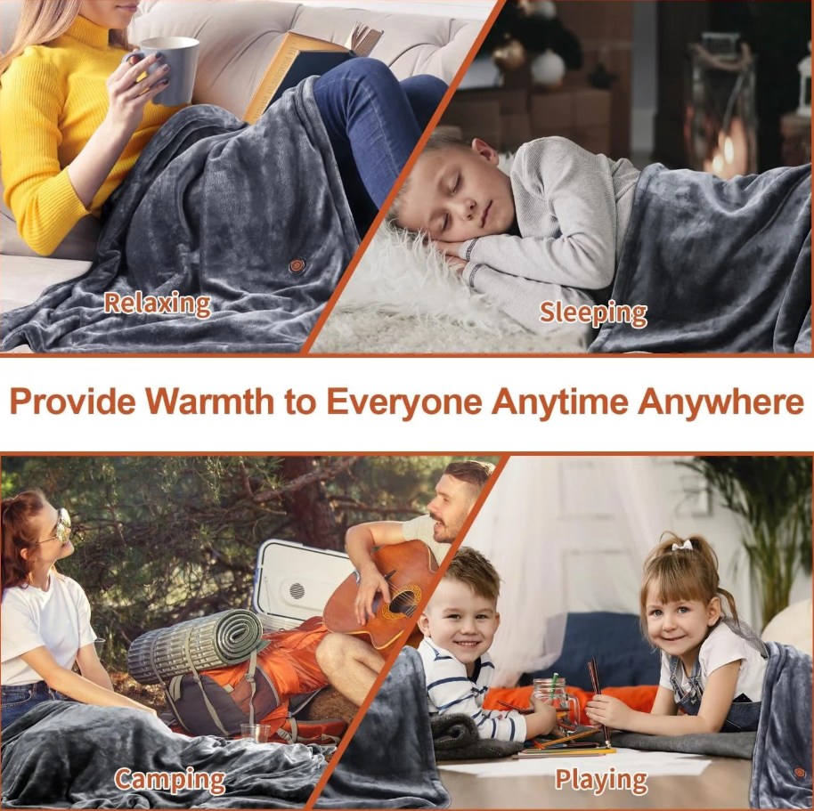 Patura electrica cu incalzire USB tip hoodie, 3 niveluri de temperatura