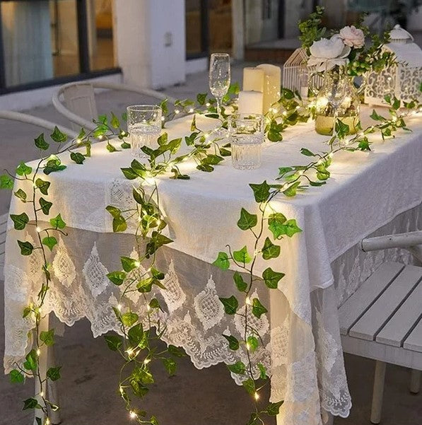 Ghirlanda solara decorativa 12 m 100 LED model frunze verzi. PANOU SOLAR