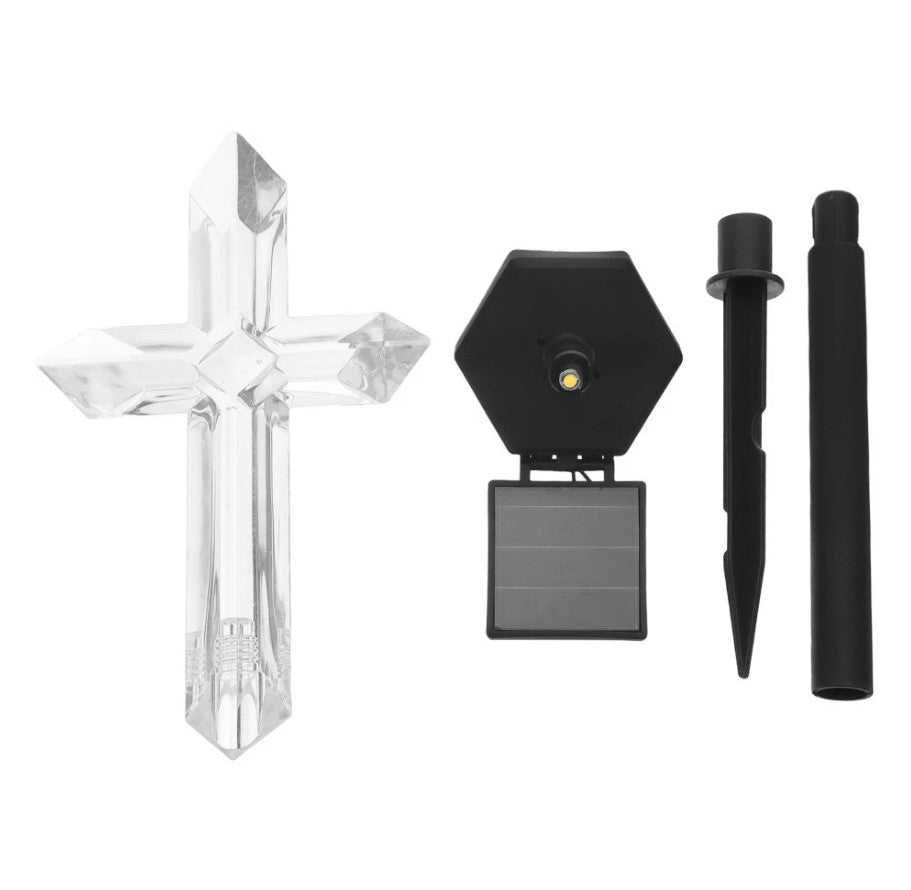 1 + 1 CADOU! Cruce Solară LED pentru Mormânt – Lampă Decorativă Cimitir, Rezistentă la Intemperii