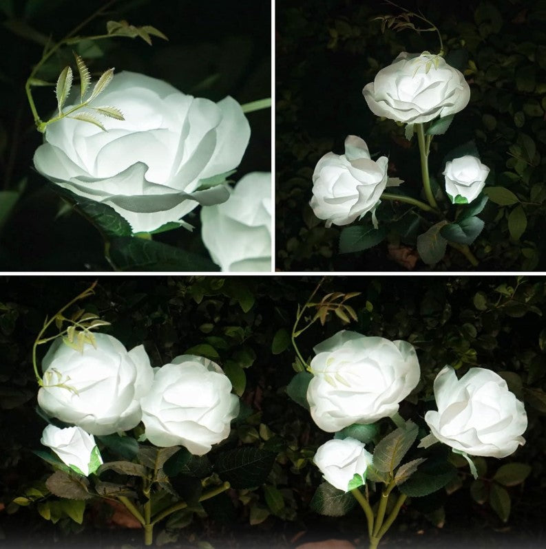 Set 2 x Lampi Solare Trandafir cu 3 Flori LED – Decor Elegant de Gradina, Tarus si Panou Solar