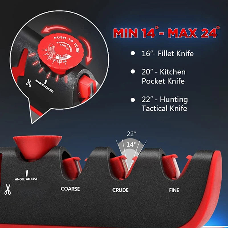 Ascutitor pentru cutite cu unghi reglabil, 4 in 1