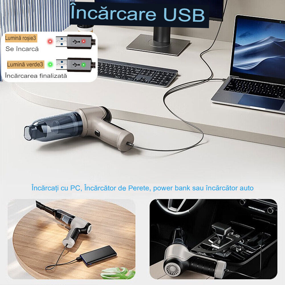 Aspirator portabil, alimentare USB, filtru lavabil