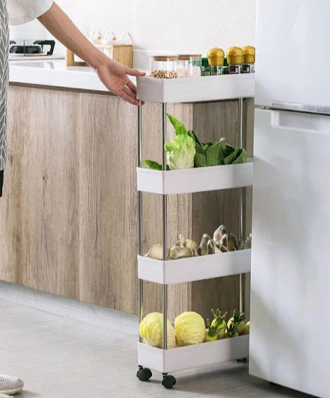 Etajera 4 rafturi cu roti pentru spatii inguste, 80 x 39 x 12.5 cm