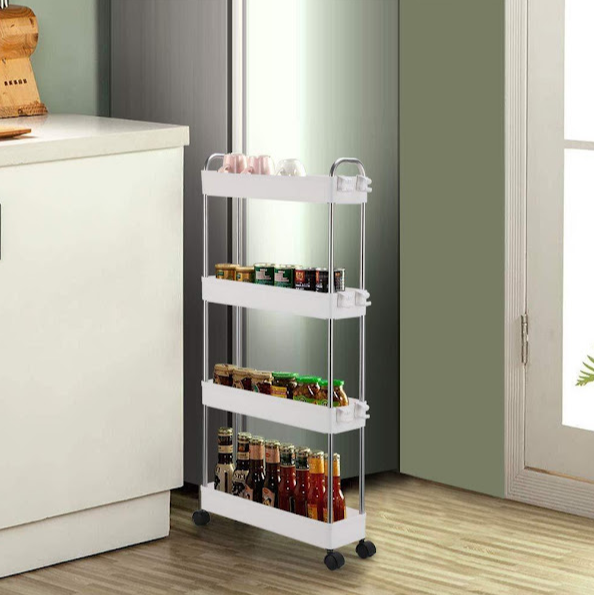 Etajera 4 rafturi cu roti pentru spatii inguste, 80 x 39 x 12.5 cm