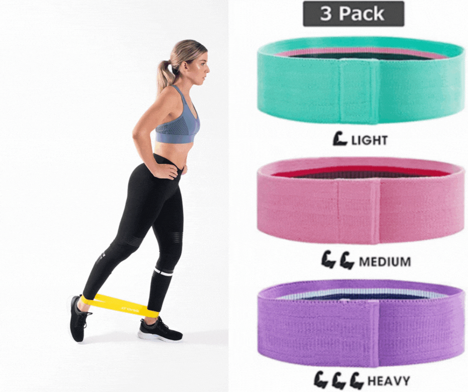 Set 3 benzi elastice din material, 3 niveluri de rezistenta, saculet inclus