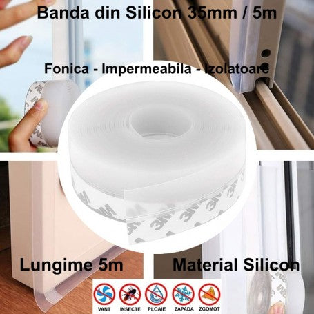 BANDA ”5M” TRANSPARENTA DIN SILICON, IMPERMEABILA