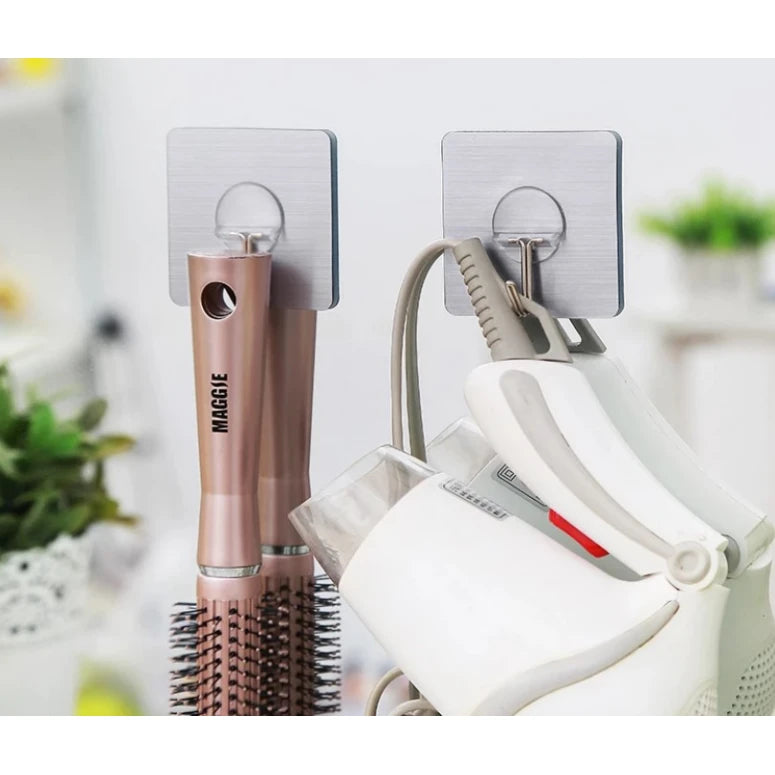 Set 2 bucati suport de perete pentru mop + 4 carlige autoadezive