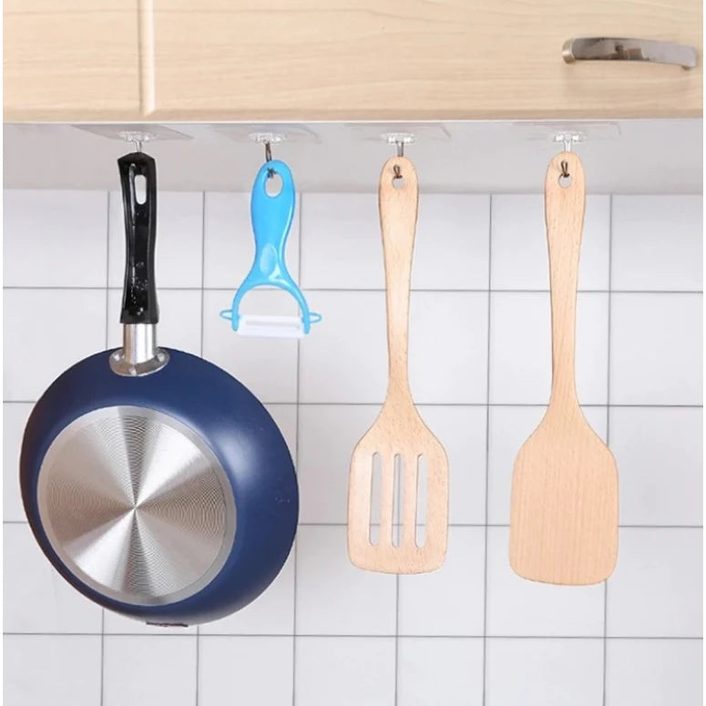 Set 2 bucati suport de perete pentru mop + 4 carlige autoadezive