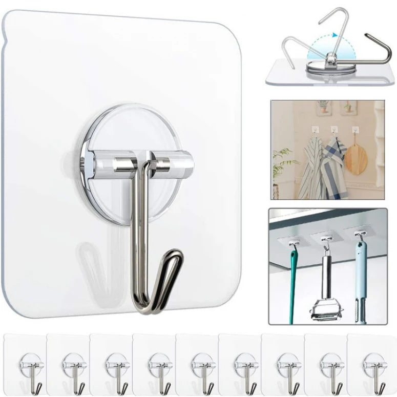 Set 2 bucati suport de perete pentru mop + 4 carlige autoadezive