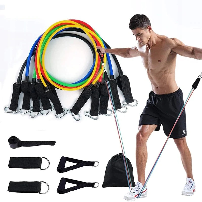SET 11x Piese pentru antrenament cu benzi elastice rezistente, 45+ exercitii posibile