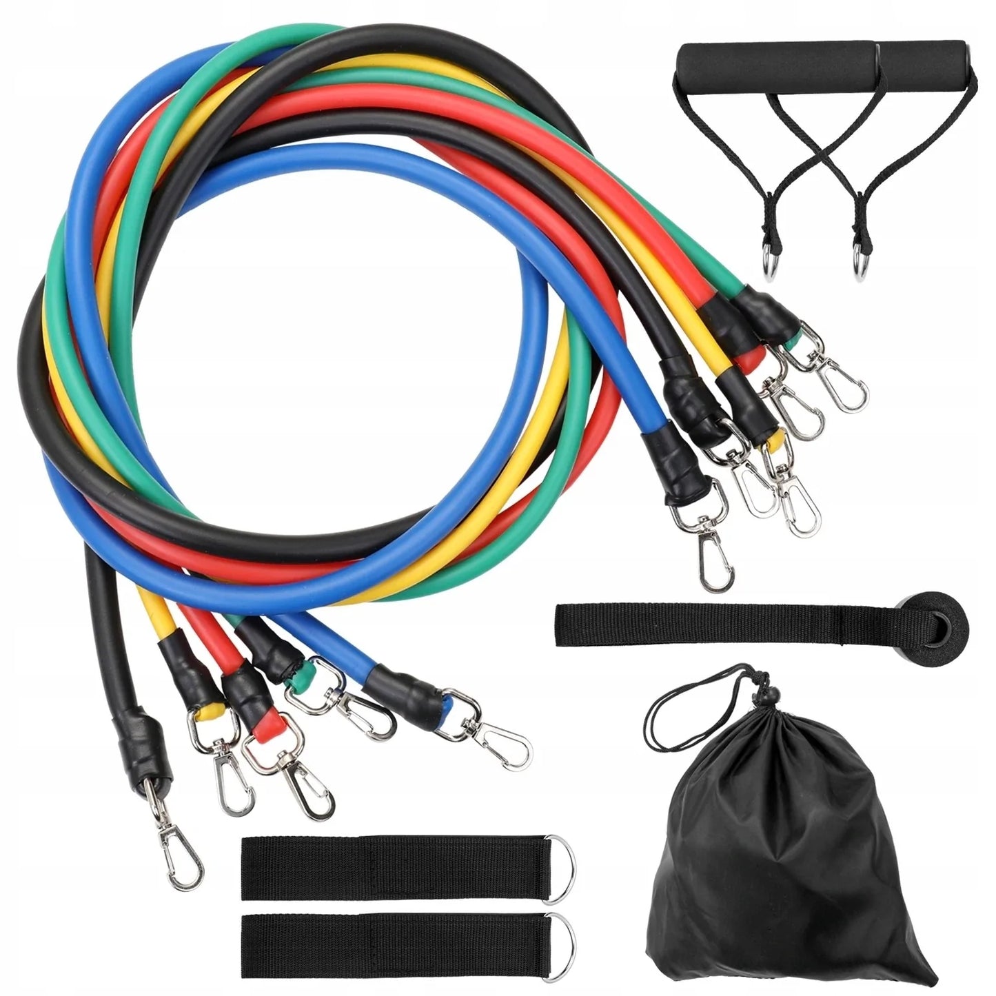 SET 11x Piese pentru antrenament cu benzi elastice rezistente, 45+ exercitii posibile