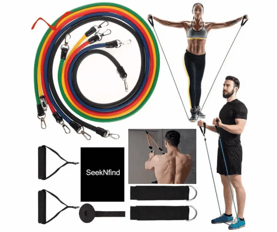 SET 11x Piese pentru antrenament cu benzi elastice rezistente, 45+ exercitii posibile