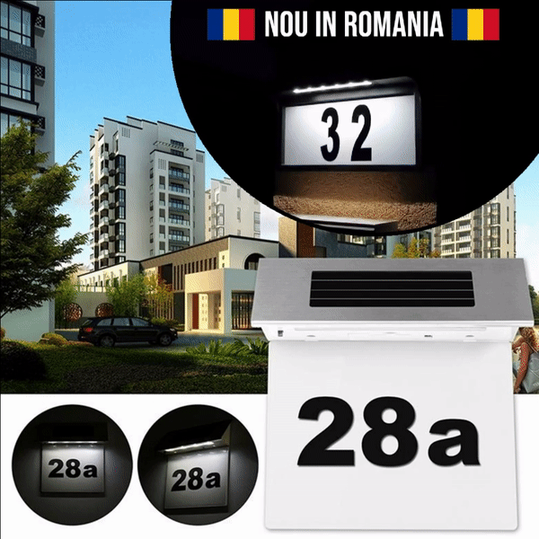 Numar de casa LED cu incarcare solara