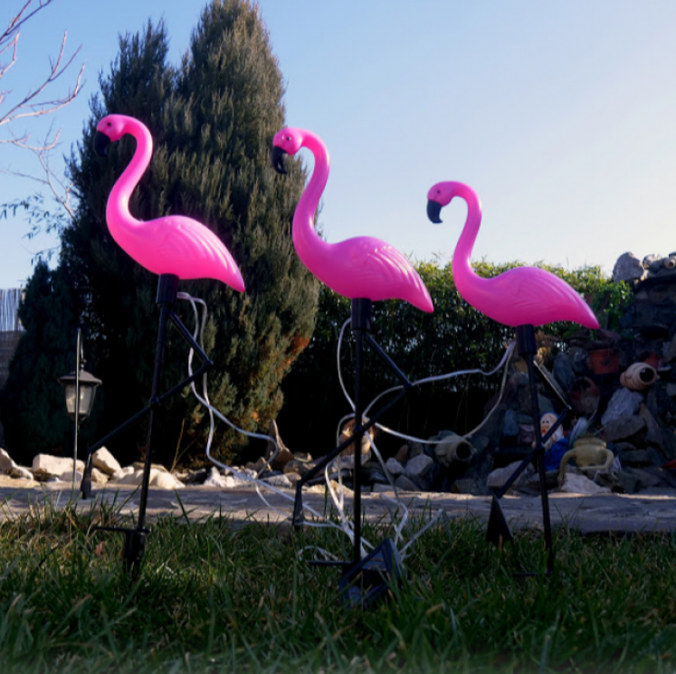Set 3 x LAMPI SOLARE PENTRU GRADINA, FLAMINGO