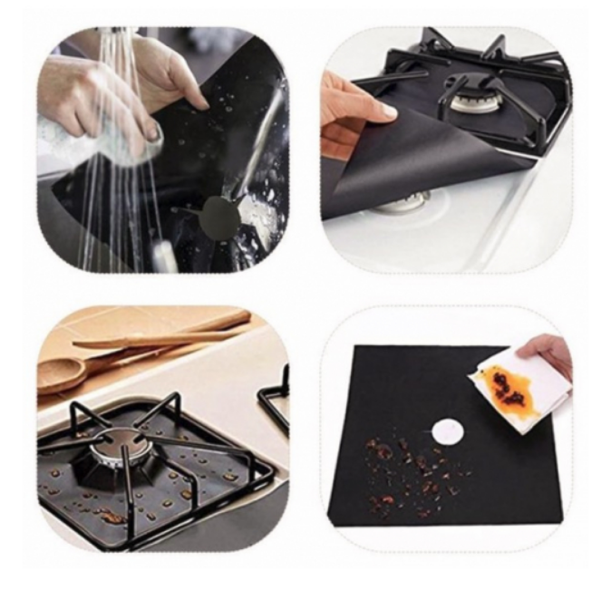 Set 4 folii de protectie aragaz, teflon, lavabile, reutilizabile, Negru