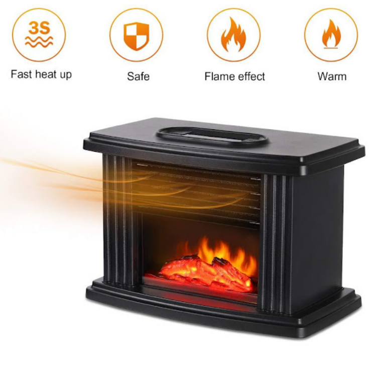 Semineu incalzitor cu flacara mini 500-800 W, telecomanda inclusa
