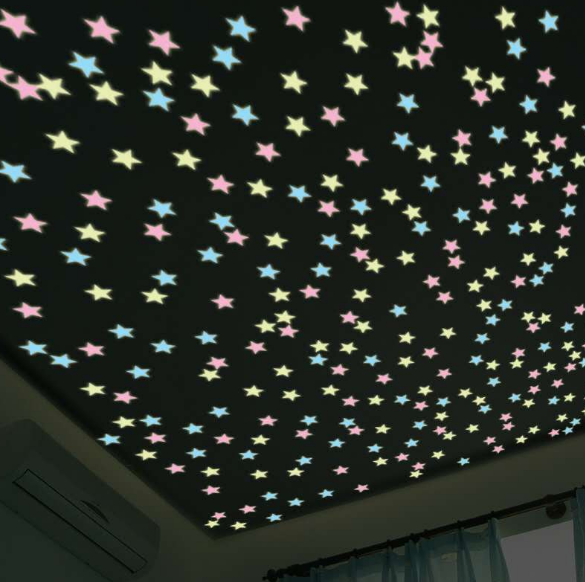 Set stelute fosforescente, autoadezive, 3x3 cm, multicolor