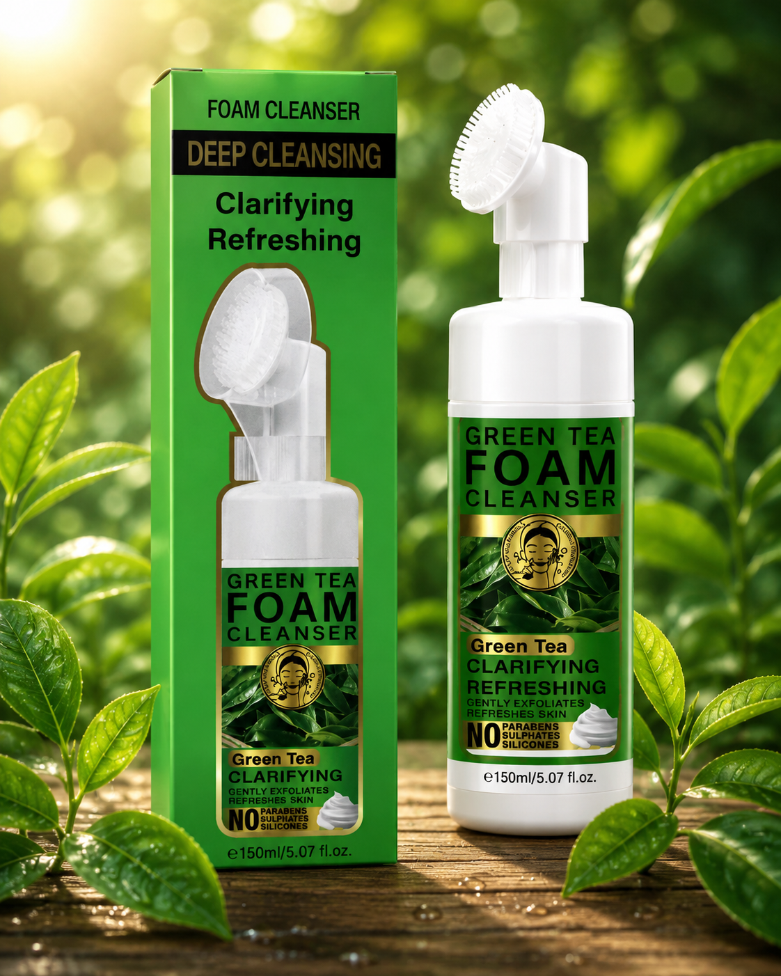 Set Spuma de Curatare pentru Fata cu Perie din Silicon Integrata – Curatare Profunda, Exfoliere Delicata, 150 ml