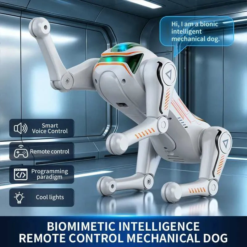 Caine Robot Inteligent Bionic cu Control Vocal si Telecomanda, Jucarie Interactiva, Dans, Programare, Rostogoliri 360° si Acrobatii