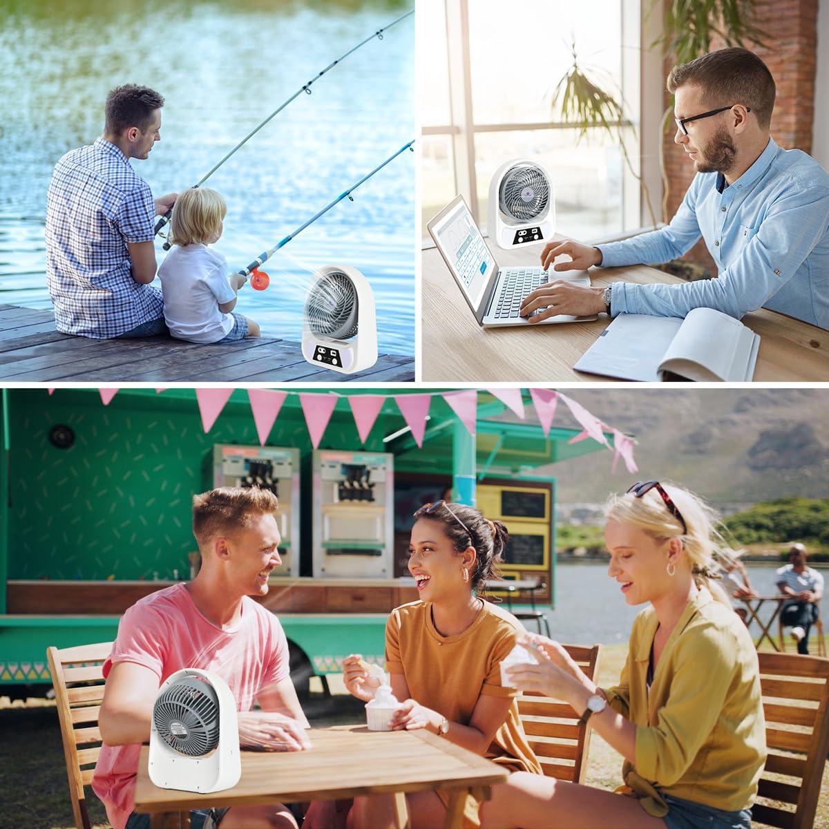 Ventilator Solar Portabil 3-în-1 cu 2 Becuri LED și Funcție Powerbank – Ideal pentru Camping și Situații de Urgență
