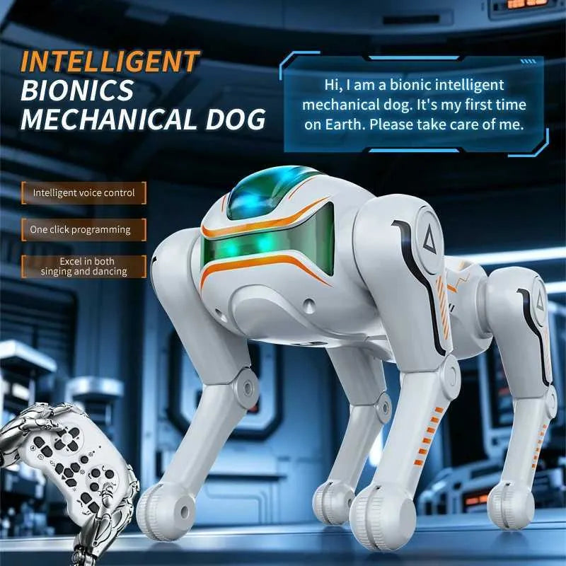 Caine Robot Inteligent Bionic cu Control Vocal si Telecomanda, Jucarie Interactiva, Dans, Programare, Rostogoliri 360° si Acrobatii