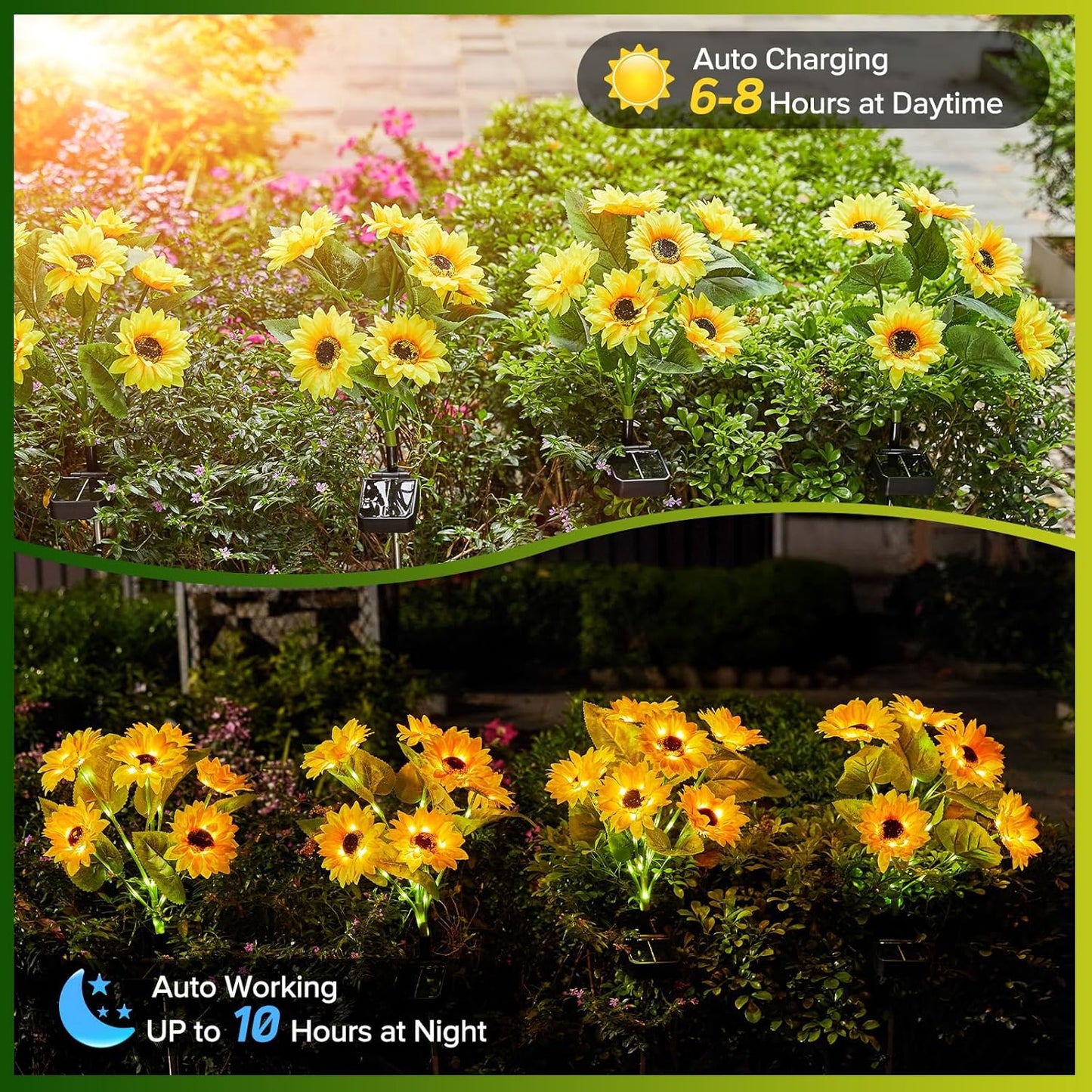 Set 2x Lampa Solara cu 5 flori, iluminare LED, IP66, panou solar integrat
