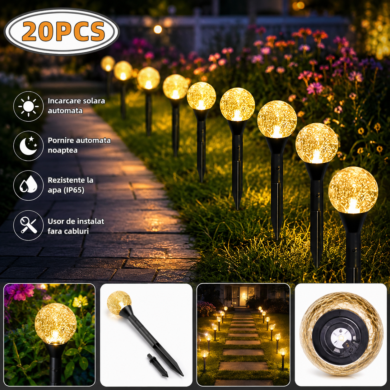 Lampa Solara de Gradina "Crystal Bubble" cu 20 bulbi LED Waterproof
