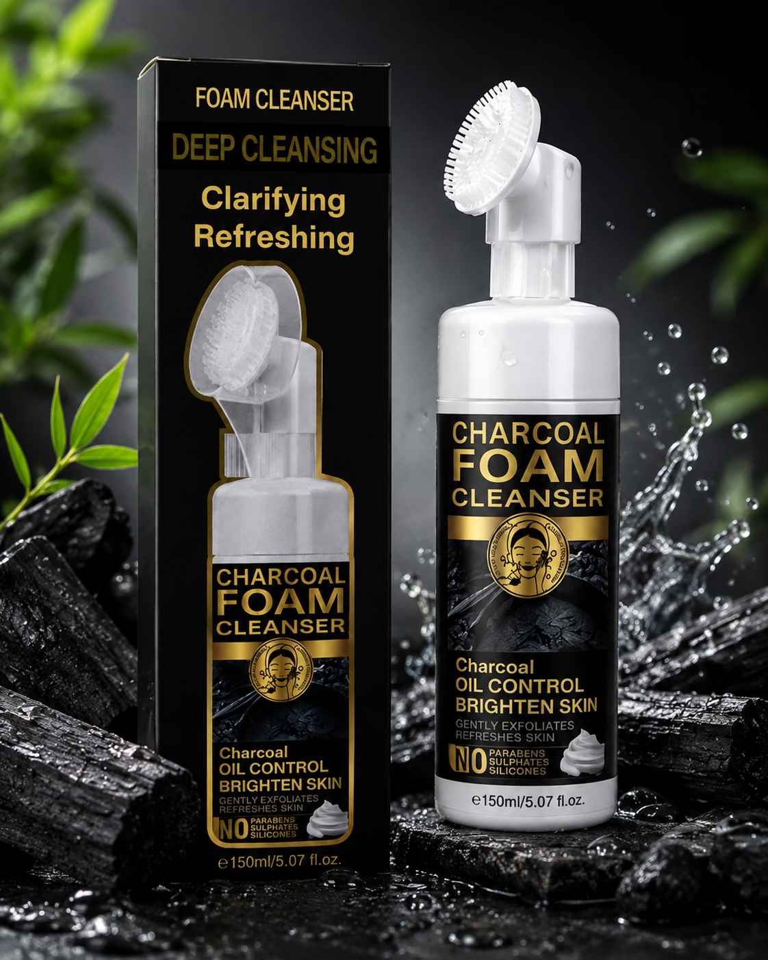Set Spuma de Curatare pentru Fata cu Perie din Silicon Integrata – Curatare Profunda, Exfoliere Delicata, 150 ml