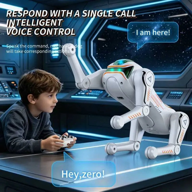 Caine Robot Inteligent Bionic cu Control Vocal si Telecomanda, Jucarie Interactiva, Dans, Programare, Rostogoliri 360° si Acrobatii