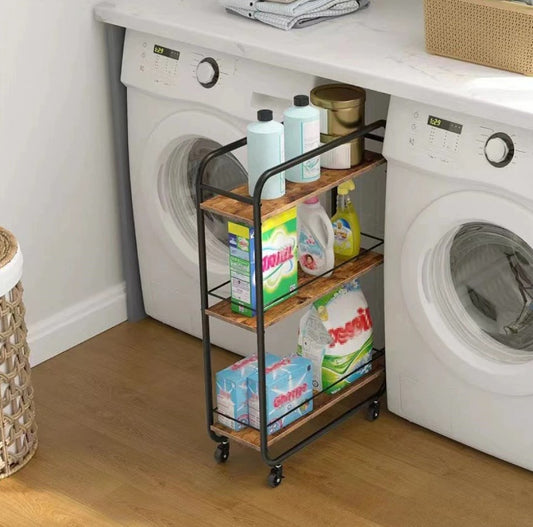Raft slim cu 3 polite MDF si structura metalica, rotativ 360°, 50 x 20 x 81 cm