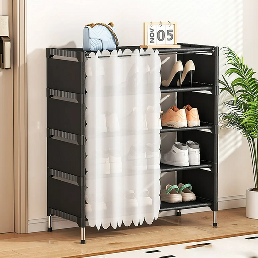Suport de încălțăminte 4 rafturi si perdea, ideal pentru dormitoare, holuri și camere de zi