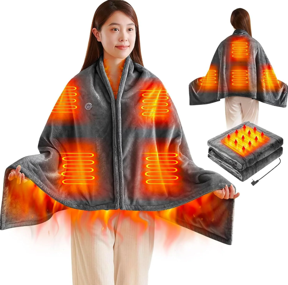 Patura electrica cu incalzire USB tip hoodie, 3 niveluri de temperatura