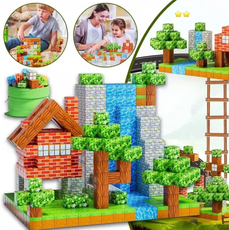 Set 80 cuburi magnetice Mine Craft + figurine