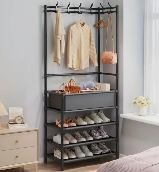 Suport de colt 3 in 1 pentru haine si pantofi, robust 154x60x28cm