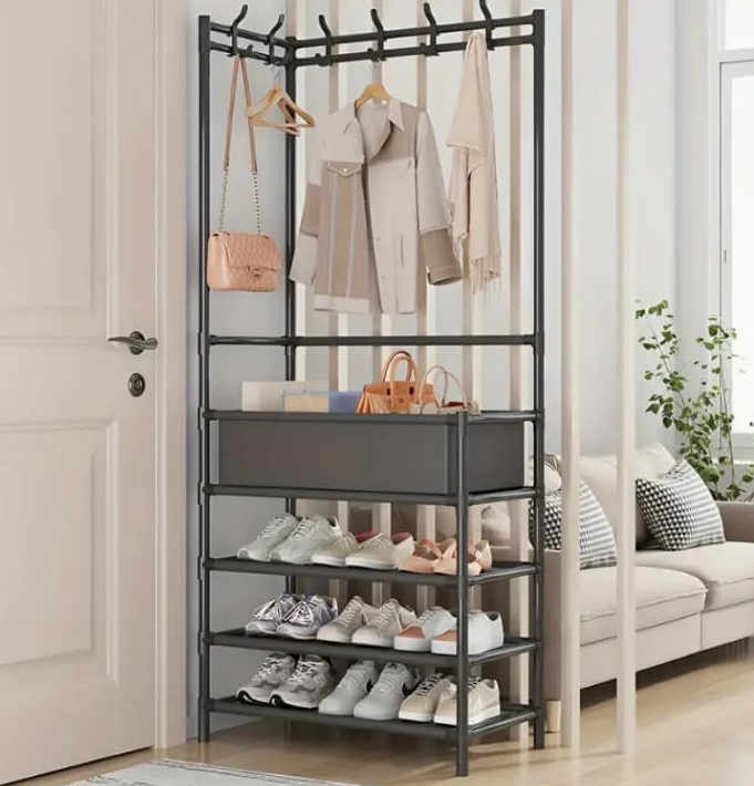 Suport de colt 3 in 1 pentru haine si pantofi, robust 154x60x28cm