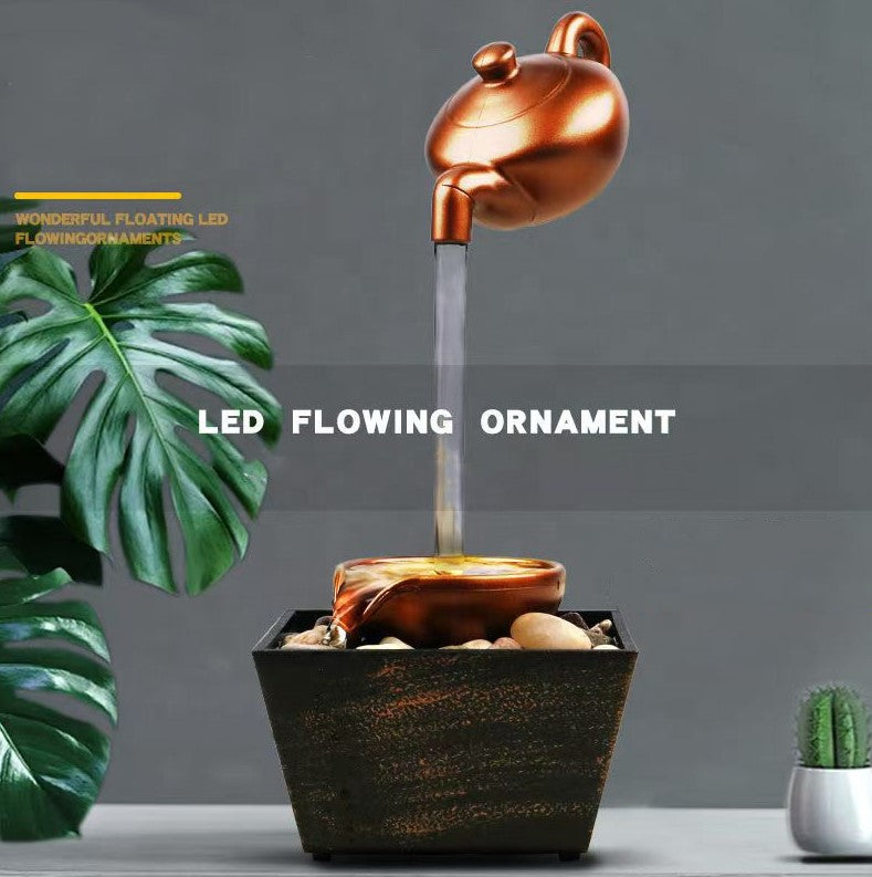 Fantana decorativa cu ceainic plutitor si LED , efect cascada, decor interior