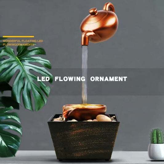 Fantana decorativa cu ceainic plutitor si LED , efect cascada, decor interior
