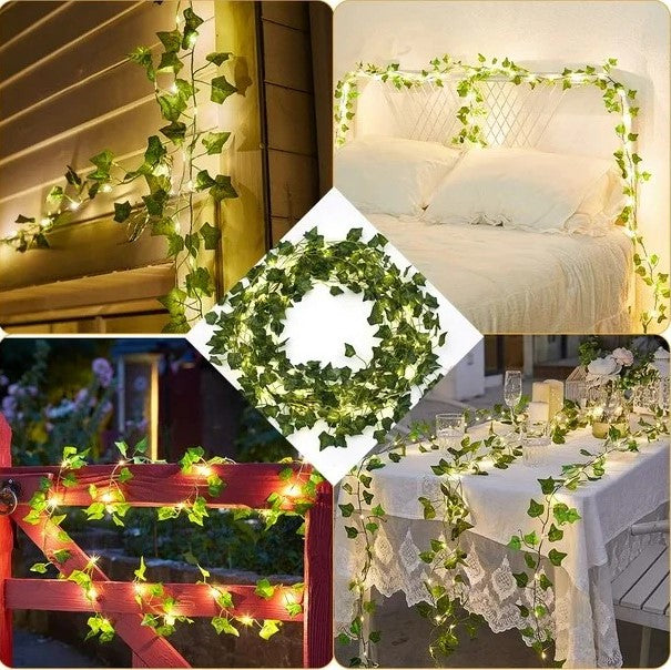 Ghirlanda solara decorativa 12 m 100 LED model frunze verzi. PANOU SOLAR