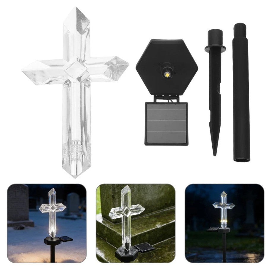 1 + 1 CADOU! Cruce Solară LED pentru Mormânt – Lampă Decorativă Cimitir, Rezistentă la Intemperii