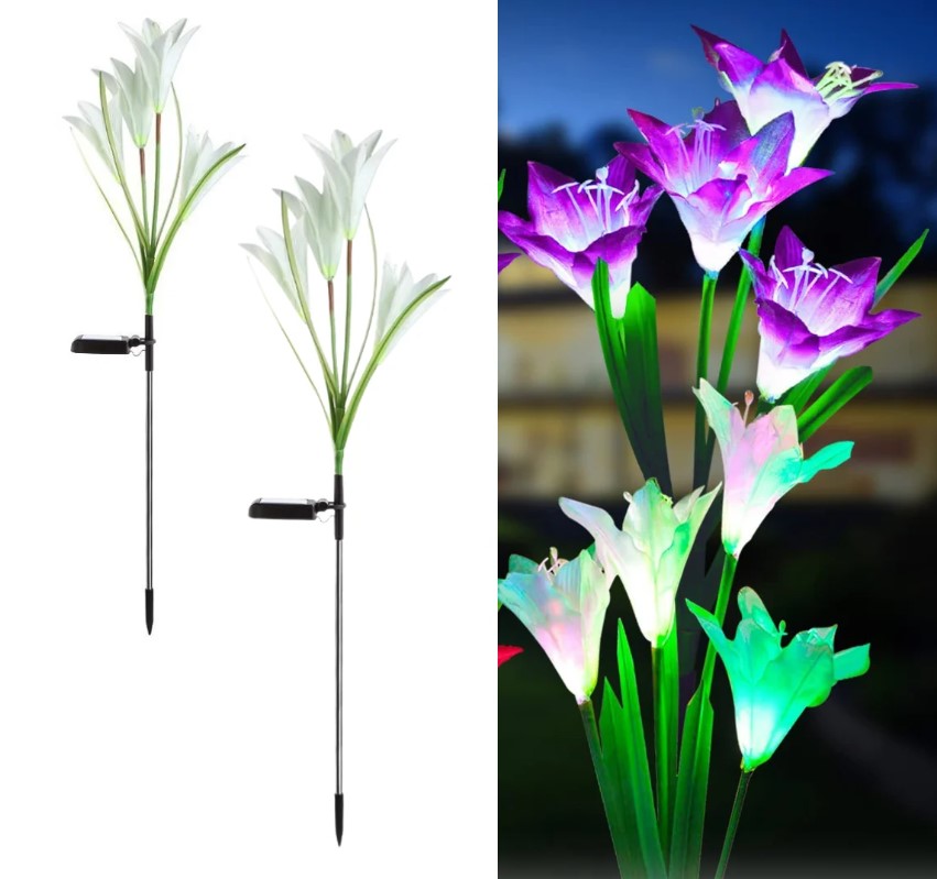 Set 2 Lampi Solare Crini Decorative, 70cm, IP66, LED cu Senzor Lumina