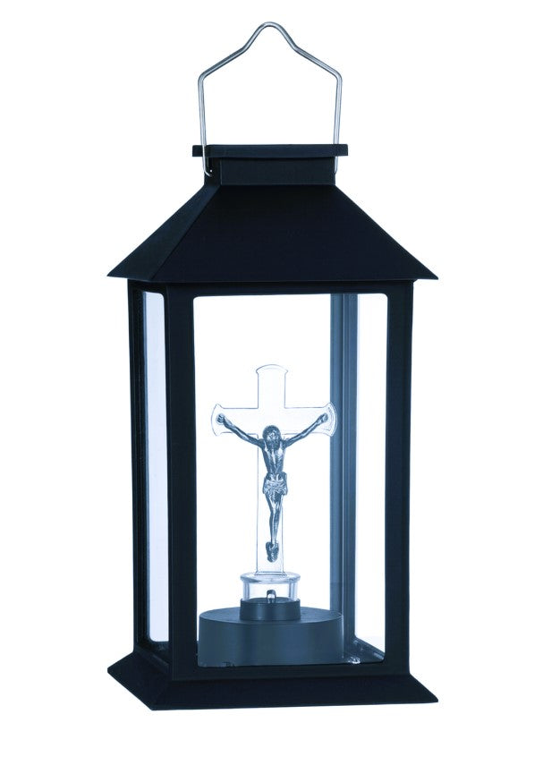 Felinar Solar Negru Cruce cu LED 14x14x28cm