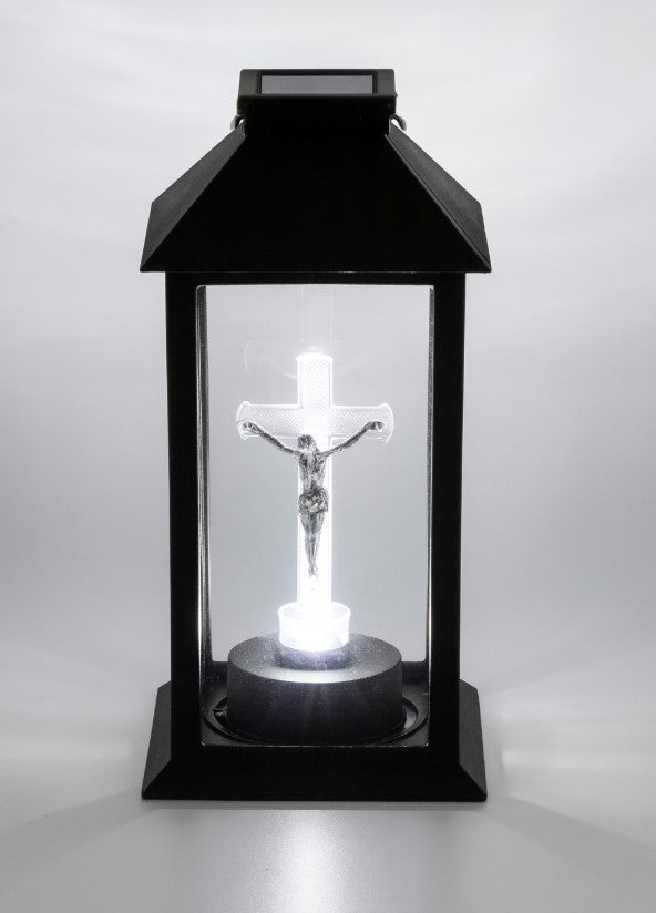 Felinar Solar Negru Cruce cu LED 14x14x28cm