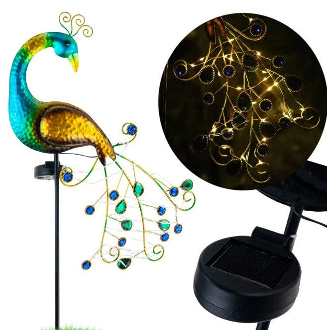 Lampa solara LED Paun, fier, alb cald, 33x43x111cm