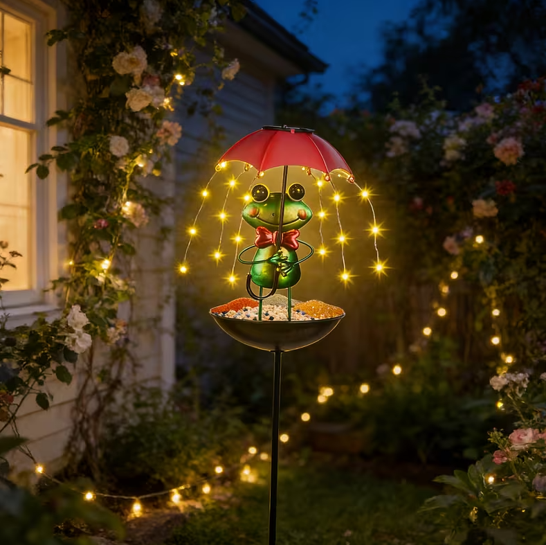 Lampa Solara Decorative cu Hrănitoare pentru Păsări, Model Albinuță sau Broscuță