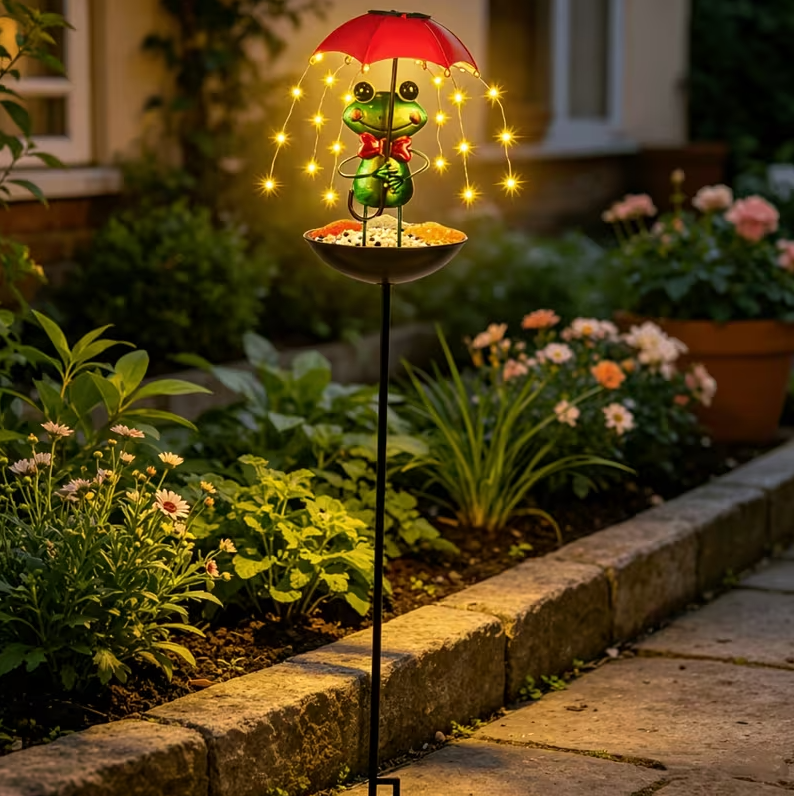 Lampa Solara Decorative cu Hrănitoare pentru Păsări, Model Albinuță sau Broscuță